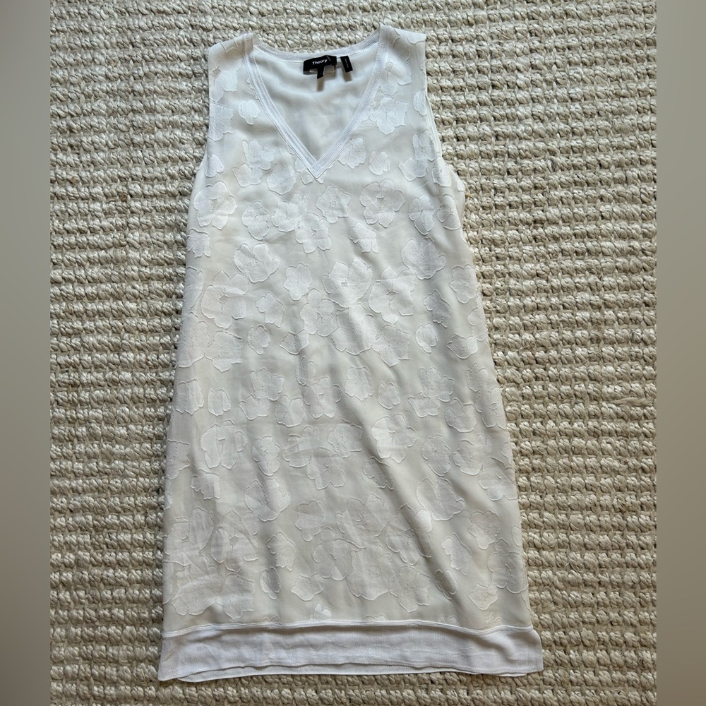 Theory V Neck Sleeveless Silk Jacquard Shift Dress